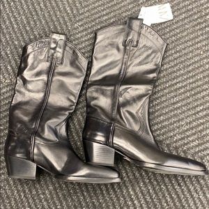 Zara black leather cowboy boots sz 39 brand new